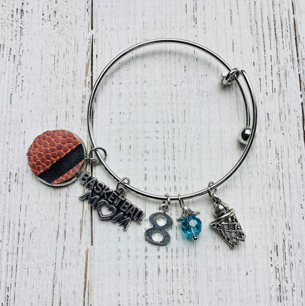 Custom Basketball/Football Bangle Bracelet with Personalized Charms