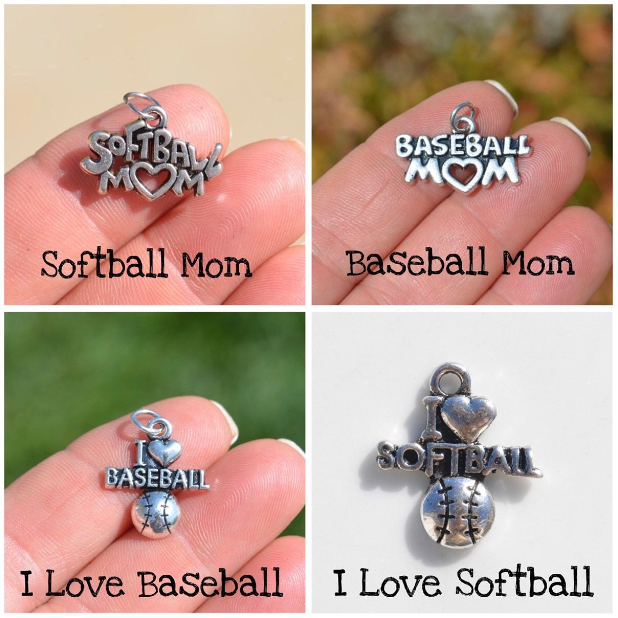 Custom Baseball/Softball Bangle Bracelet with Four Charm Selections
