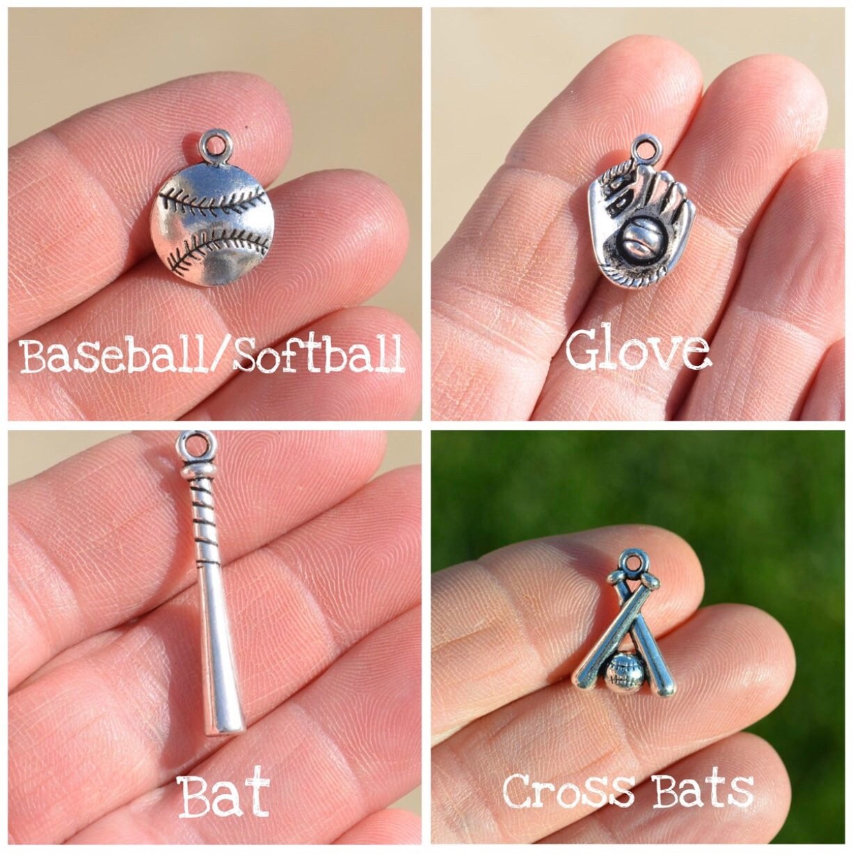 Custom Baseball/Softball Bangle Bracelet with Four Charm Selections